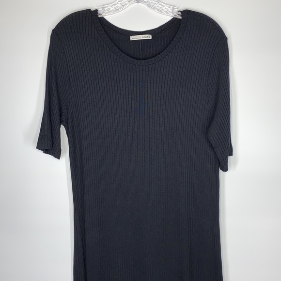 Reformation Jeans Black Olympia Short Sleeve Side Slit Dress Size XL - Picture 4 of 9